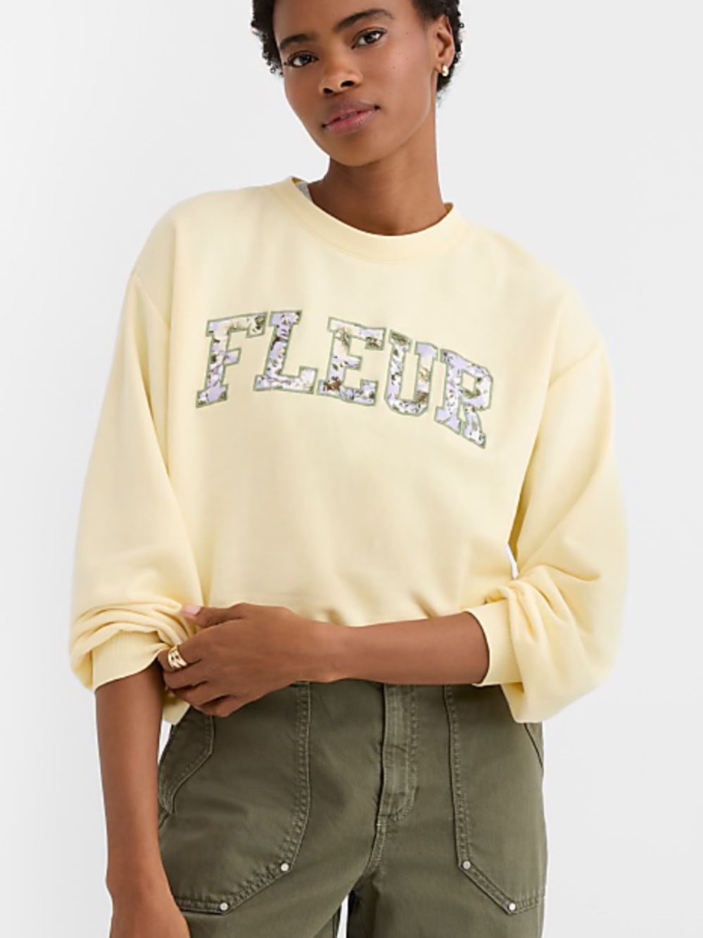 NWT LOFT Yellow Fleur Crew Neck Sweatshirt